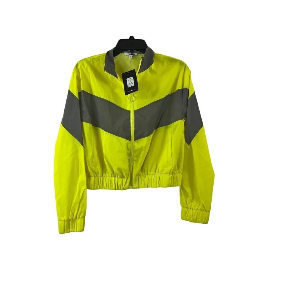 Fashion Nova Lime & Gray Full Zipper Jacket